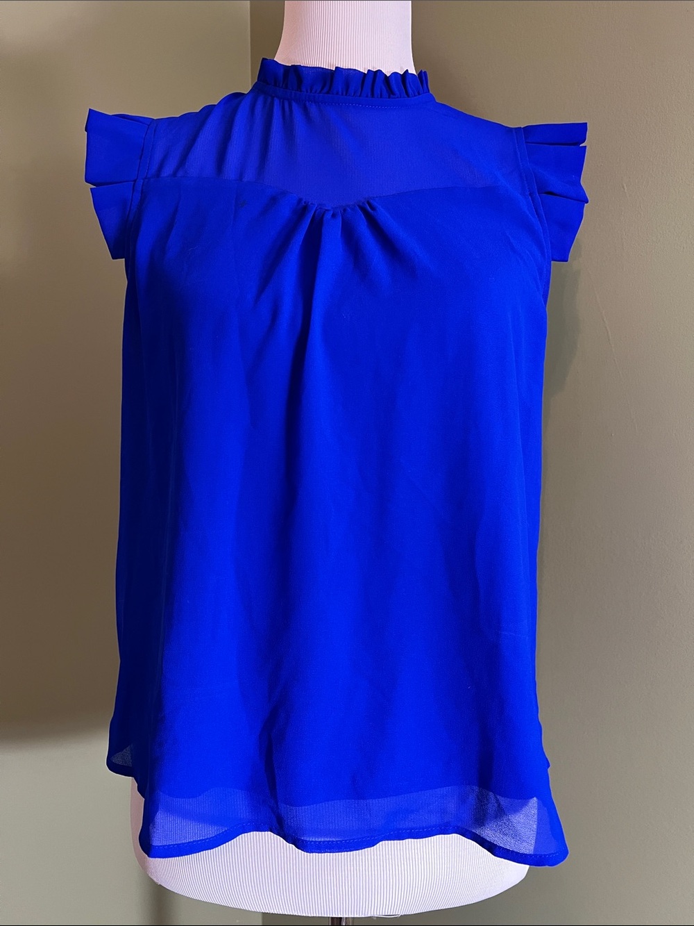 Monteau | Royal Blue Ruffle Neck Top